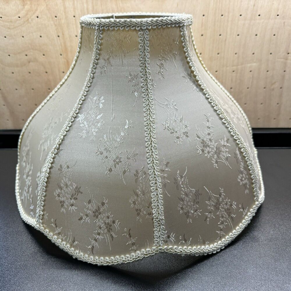 Victorian Lamp Shade Damask Floral & Trim Antique White Brocade 12"H x 17"W - Picture 7 of 10